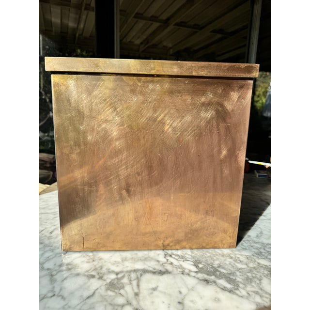Extra Large Solid Brass Square Jardinière / Planter With Ring Handles, 14", Mid-20th Century, Made inHong Kong For Sale In Los Angeles - Image 6 of 11