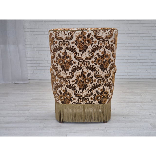 Danish Highback Armchair in Furniture Velour Fabric & Ash Wood, 1960s For Sale - Image 10 of 18