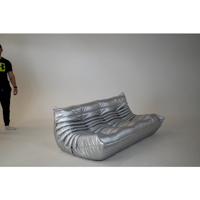 Ligne Roset Togo Living Room Set in Silver Fabric by Michel Ducaroy for Ligne Roset, 1979, Set of 5 For Sale - Image 4 of 13