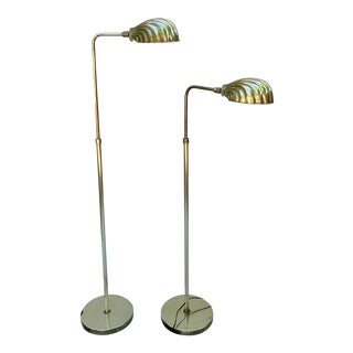 Mid-Century Brass Clam Shell Adjustable Pharmacy Lamps - a Pair For Sale