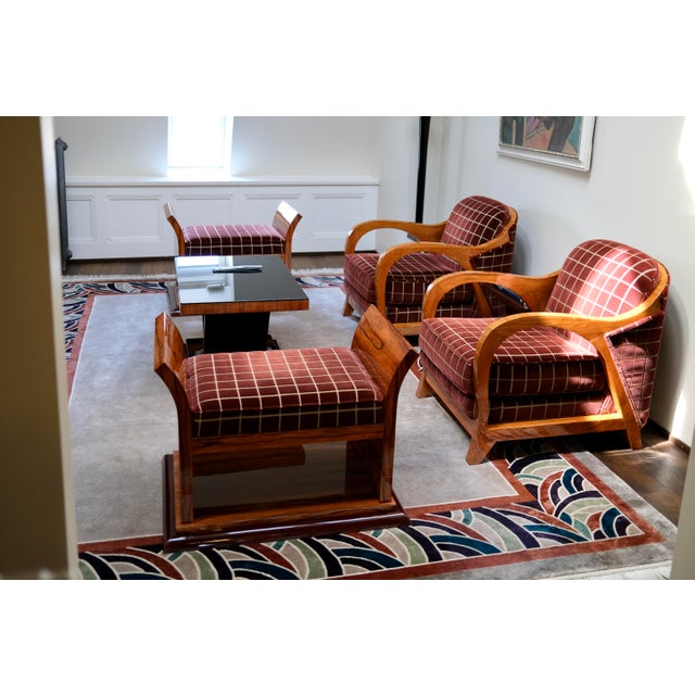 Stool Nut Wood, high gloss lacquered Chequered upholstery Original Art Deco, France 1930s Also available as a pair....