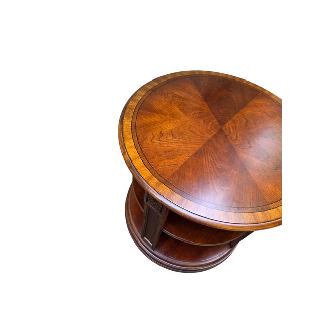 1990s Ethan Allen Newport Banded Round Drum Lamp End Table Pedestal Side For Sale - Image 13 of 15