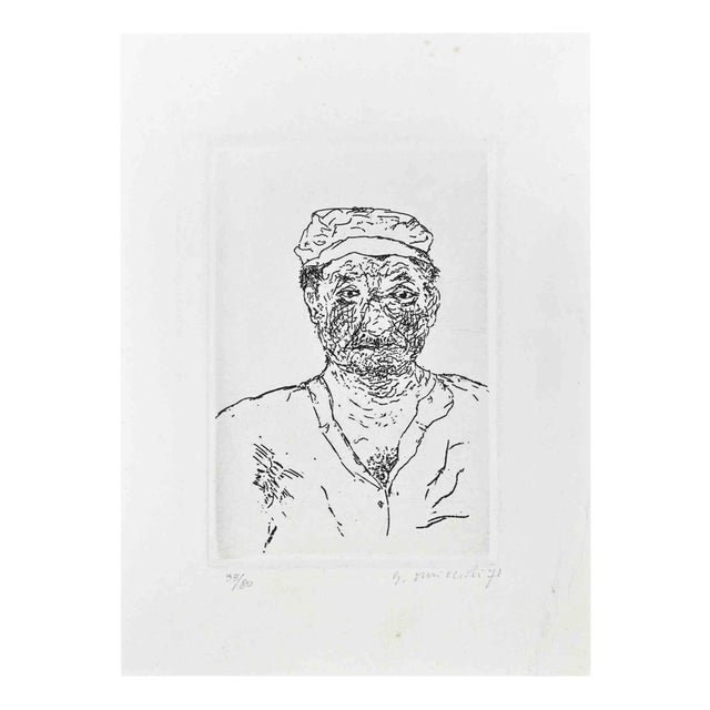 Giovanni Omiccioli, Fisherman, Etching, 1971 For Sale