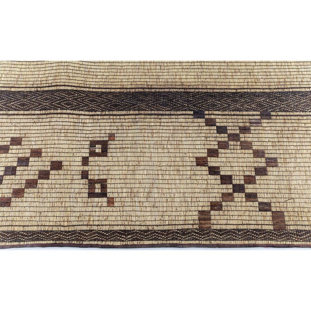 Textile Moroccan Vintage Beige With Brown Carpet Reed And Leather Tuareg For Sale - Image 7 of 8