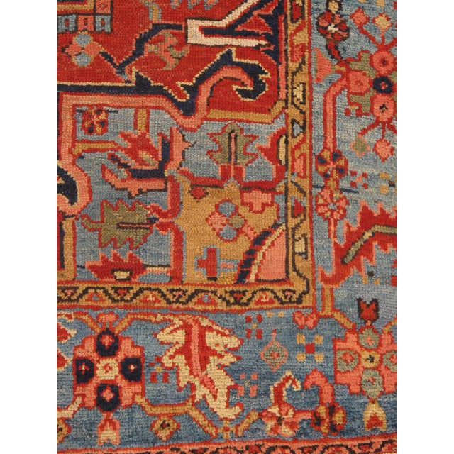 Gray Antique Persian Heriz Carpet Handmade Wool Oriental Rug, Navy, Light Blue, Gold For Sale - Image 8 of 18