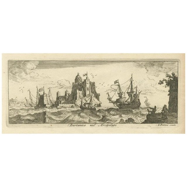 Paper Peeters, View of Bartanico in the Aegean Archipelago with Fortifications and Ships, 1680, Print For Sale - Image 7 of 7