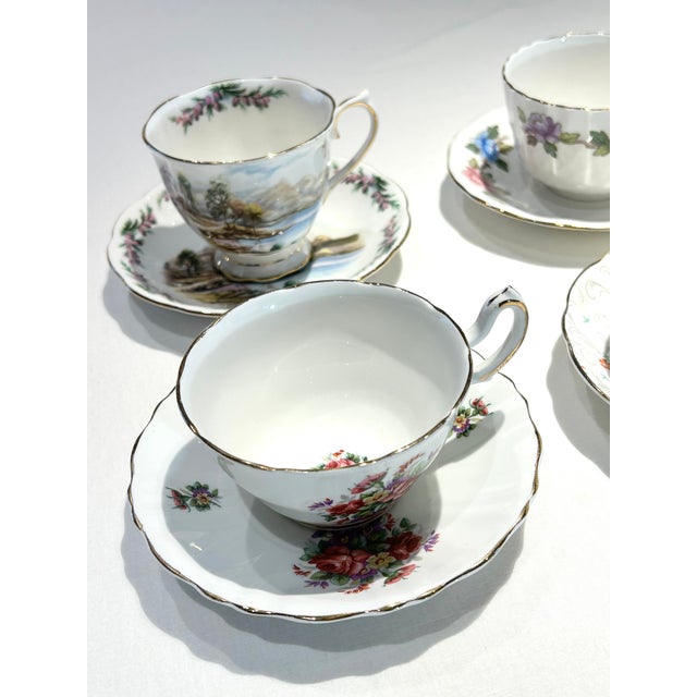 Traditional Vintage Fine China Tea Cups and Saucers & 2 Sets Cream and Sugar - 6 pcs For Sale - Image 3 of 17