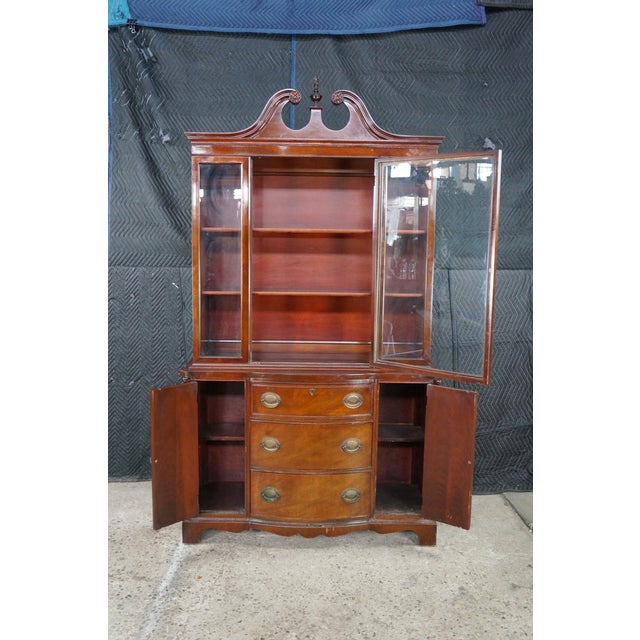 Mid Century Sheraton Style Mahogany Bow Front China Curio Display Cabinet 82" For Sale - Image 4 of 18