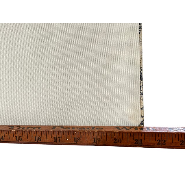 Custom Upholstered Blue and White Toile French Memory Board Bulletin Board With Navy Grosgrain Ribbon For Sale - Image 10 of 10