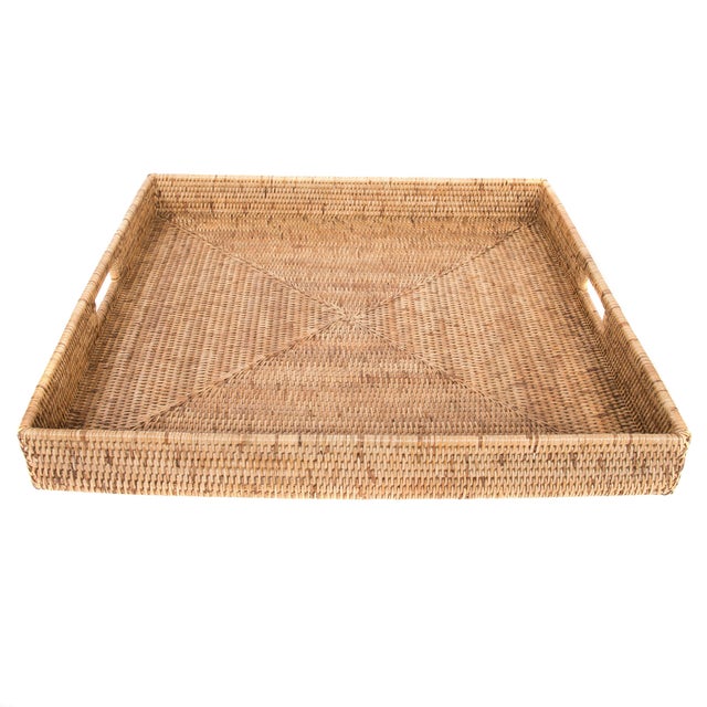 Boho Chic Artifacts Rattan Square Tray For Sale - Image 3 of 3