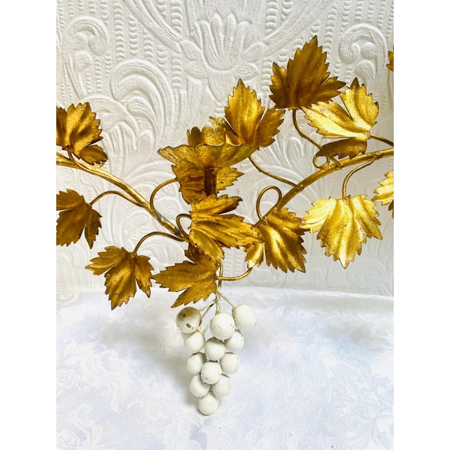 Italian 1960s Mid-Century Italian Gold Gilt Grapes and Leaves Wall Sconce For Sale - Image 3 of 9