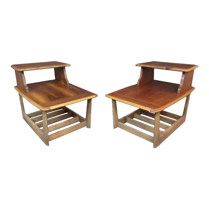 Mid 20th Century Vintage Walnut Step Tables by Bassett Furniture | Chairish
