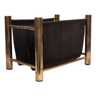 Vintage Brass and Canvas Magazine Holder, 1970s For Sale