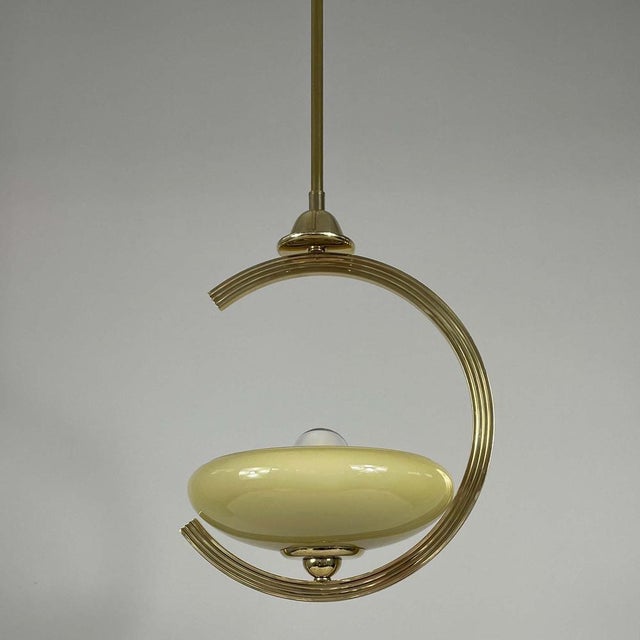 Art Deco Brass & Opaline Glass Pendant, Sweden, 1940s For Sale - Image 4 of 14