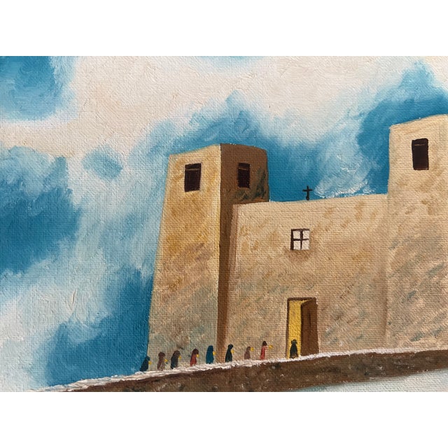 Figurative Mid 20th Century Original Pueblo Scene Christmas Oil Painting Signed, Framed For Sale - Image 3 of 6
