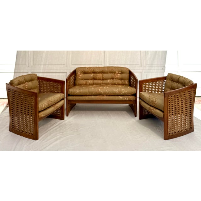 Pair of Vintage Wood and Cane Upholstered Side Chairs For Sale - Image 10 of 10