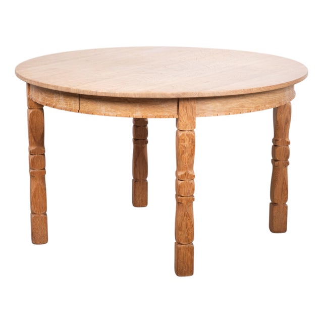 Vintage Brutalist Oak Dining Table with Extensions by Henning Kjærnulf, 1960s For Sale