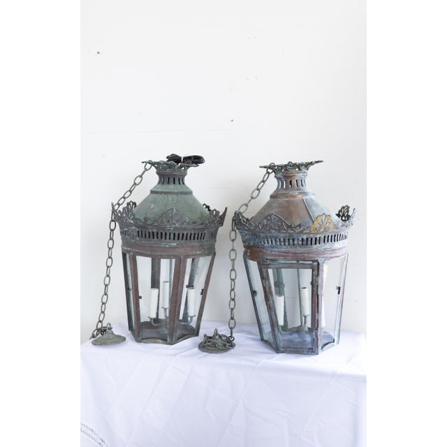 Copper 19th Century French Copper Lanterns Newly Wired - a Pair For Sale - Image 8 of 17