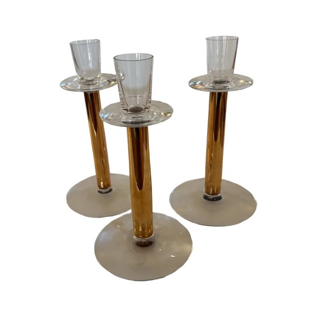 Orrefors 1990s Orrefors Nobel Crystal Candlesticks Set of 3 Gunnar Cyrén Sweden For Sale - Image 4 of 9