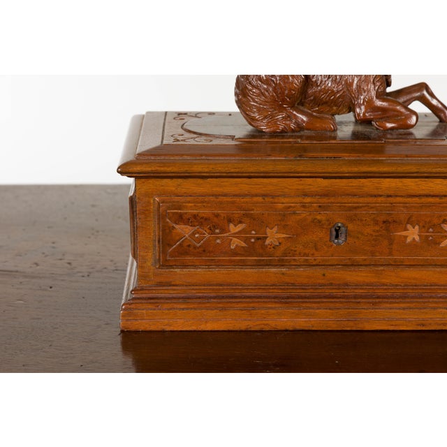 Brown 19th Century English Oak Decorative Box with Dog Carving For Sale - Image 8 of 12