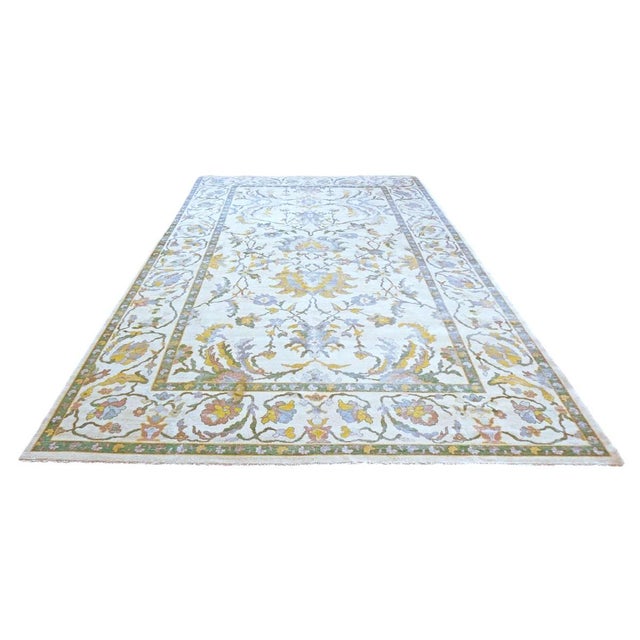 Afghan Sultanabad Master Wool 10x17 Teal, Ivory, Mauve & Yellow Handmade Area Rug #1143354 For Sale - Image 4 of 7