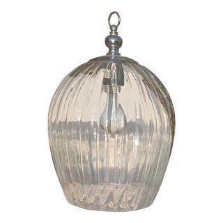 1970's Chrome and Glass Ribbed Pendant For Sale