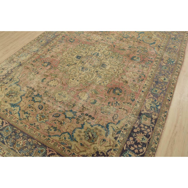 Farmhouse Tabriz Rug 7’8” X 10′ Pink Wool Vintage Distressed Hand-Knotted Carpet For Sale - Image 3 of 15