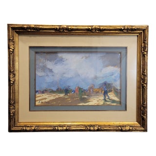 S. Nanzy, Squall in the Landes, 1890, Gouache and Watercolor on Cardboard, Framed For Sale