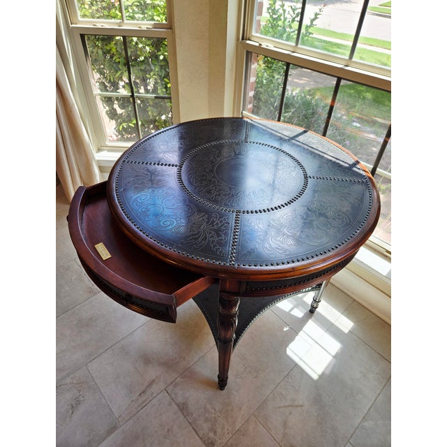 Elevate your space with this sophisticated, high-end drum table (also ideal as a library table or substantial side table)...
