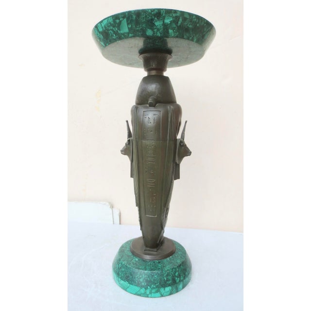 Art Deco Egyptian Revival Bronze Pharoah With Malachite Tray For Sale - Image 3 of 10