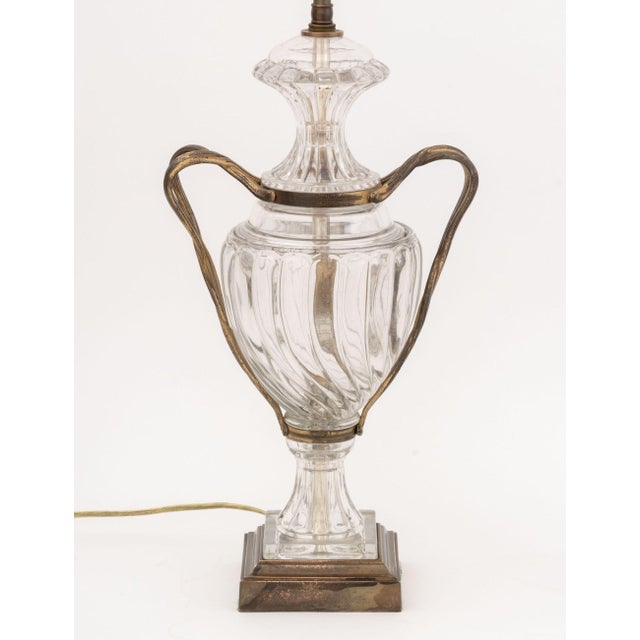 Hollywood Regency Pair of Regency Style Molded Glass and Brass Lamps For Sale - Image 3 of 7
