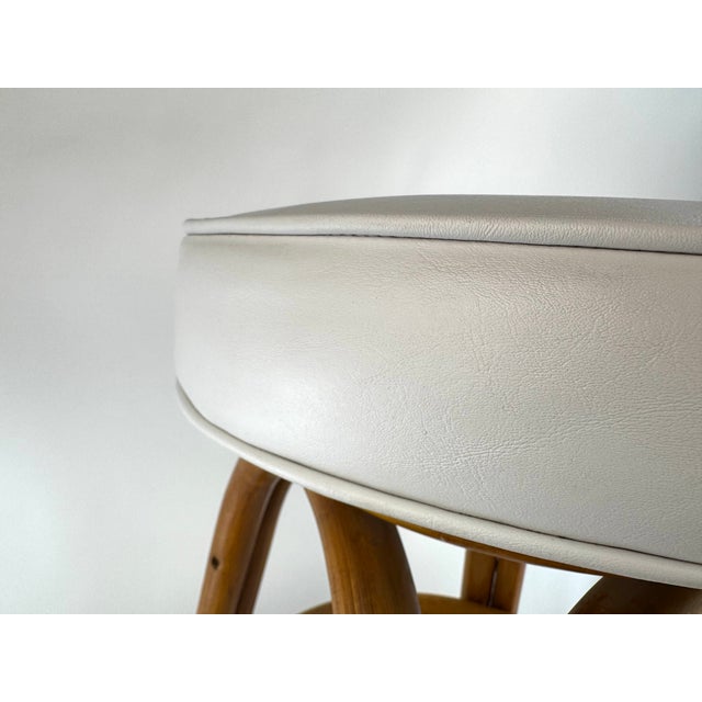 Cream Mid Century Bentwood Rattan Stool With Cream Upholstered Cushion For Sale - Image 8 of 12