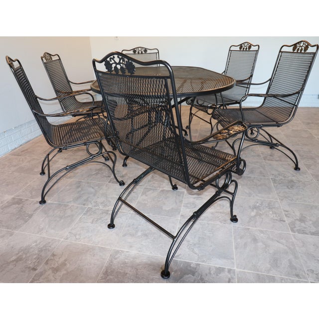 Mid 20th Century Midcentury Russell Woodard Briarwood Wrought-Iron Patio Dining Set, 7 Pieces, Attributed For Sale - Image 5 of 15