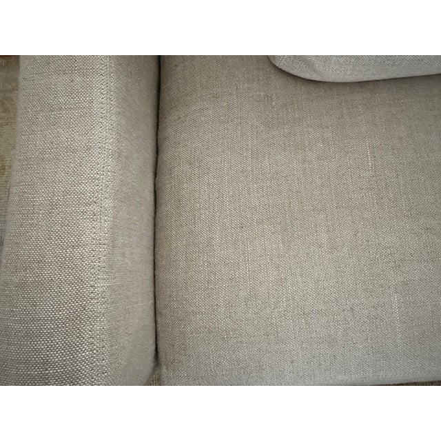 Restoration Hardware Restoration Hardware Belgian Slipcovered Slope Arm Bench-Cushion Sofa in Sand Performance Linen, 7ft (Pair Available) For Sale - Image 4 of 14