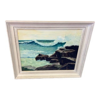 Mid 20th Century Signed "Crashing Waves" Painting For Sale