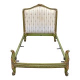 Antique French Louis XVI Style Green Painted Upholstered Twin Bed by Vanleigh For Sale