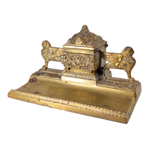 19th Century Gilt Bronze Inkwell Deskset With Griffins