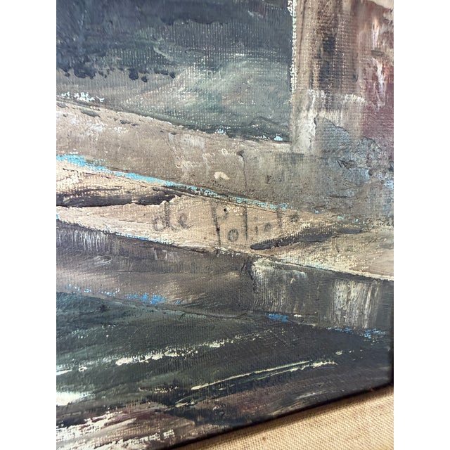Vintage Rustic European Street Scene Oil Painting on Canvas – Framed For Sale - Image 12 of 13