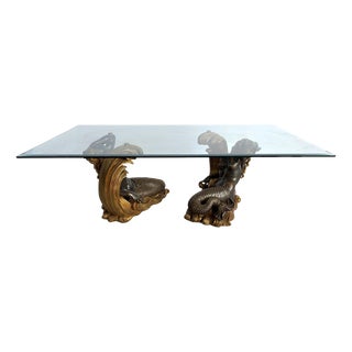 Vintage Gilt Wood Mermaid Coffee Table, 1960s For Sale