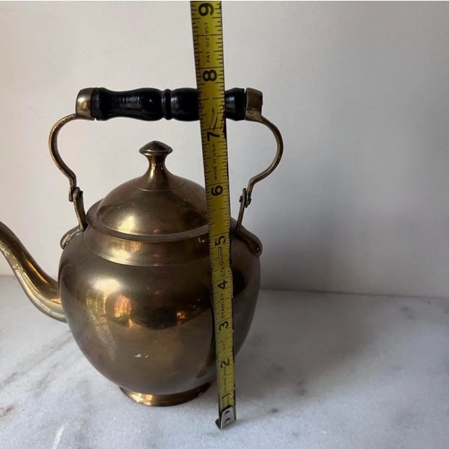 Vintage Brass Tea Pot With Wooden Handle For Sale - Image 9 of 11