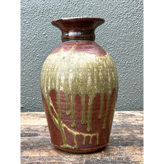 Brown Vintage Original Studio Pottery Vase For Sale - Image 8 of 12