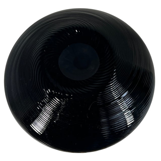 Mid-Century Modern 11 In. Tall Murano Art Glass Black Spiral Textural Swirl Vase For Sale - Image 3 of 13