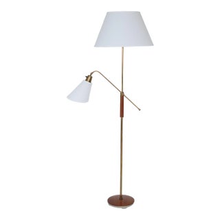 1950's Brass and Wood Floor Lamp by Bertil Brisborg For Sale