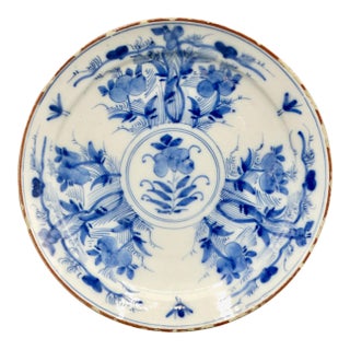 18th-Century.Chinoiserie Delftware Plate With Insects & Maker's Mark For Sale