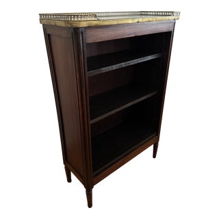 1940s Vintage Marble Topped Bookshelf With Brass Gallery For Sale