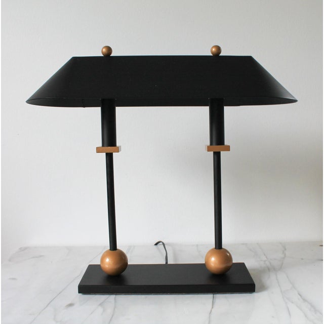 Vintage postmodern banker's desk lamp designed by Robert Sonneman for George Kovacs, featuring a striking matte black...