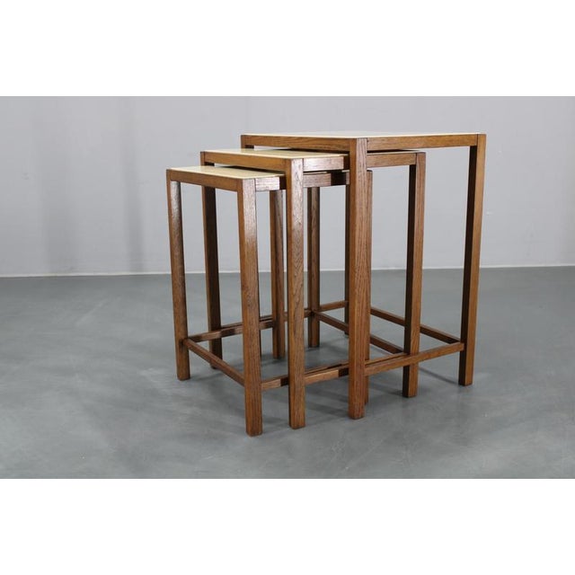 - carfully refurbished - Oak wood skelet - The dimensions of the other two tables are : Height :63cm - Width:49cm-...