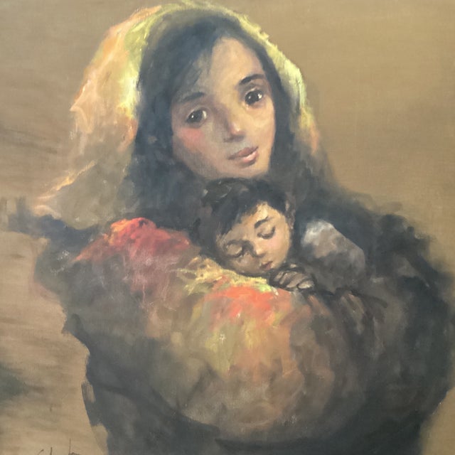 Expressionism Original Oil Painting on Canvas “ Mother and Boy “ by Salvador Cabrera (1929-1986) Circa 1970 For Sale - Image 3 of 12