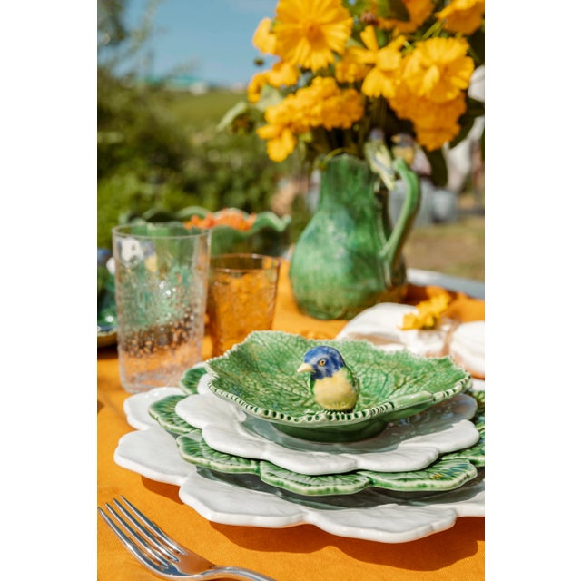 Bordallo Pinheiro Bordallo Pinheiro Leaves Ragwort Leaf Dish with Blue Bird For Sale - Image 4 of 4