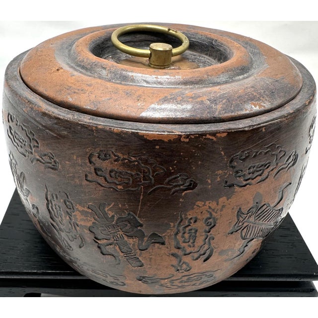 Vintage Yixing Zisha Clay Tea Caddy - Carved Immortals Motif For Sale In Portland, ME - Image 6 of 13